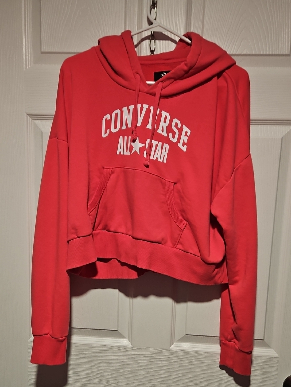 Converse Coral Red Cropped Hoodie with White Logo